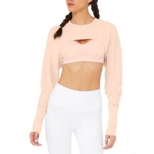 New Alo Yoga Long Sleeve Cropped Top Small $78 Nectar Heather